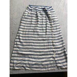 J.Jill Striped Button Front Maxi Skirt Petite Size S Blue White Linen